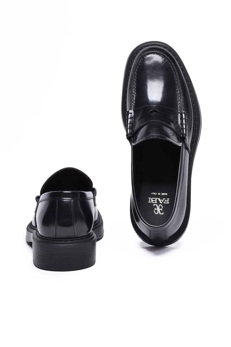Brushed Leather Loafers - Black