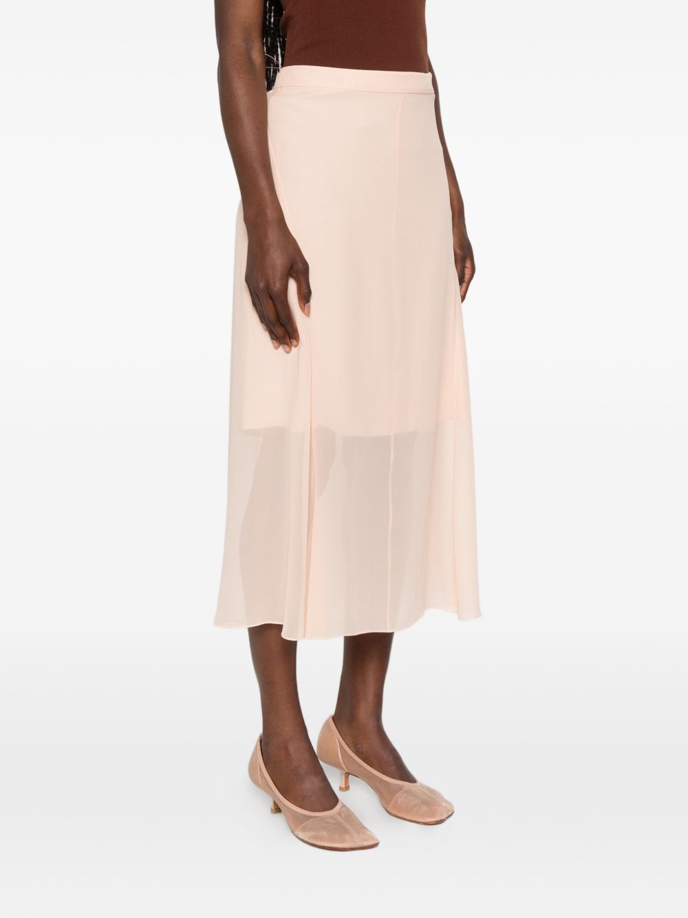 Pink Sheer Panelling Flared Midi Skirt