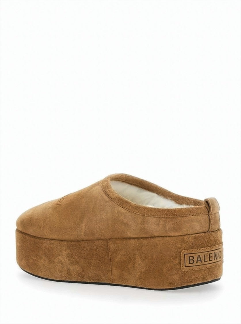 Plush Suede Mule with Thick Platform Sole