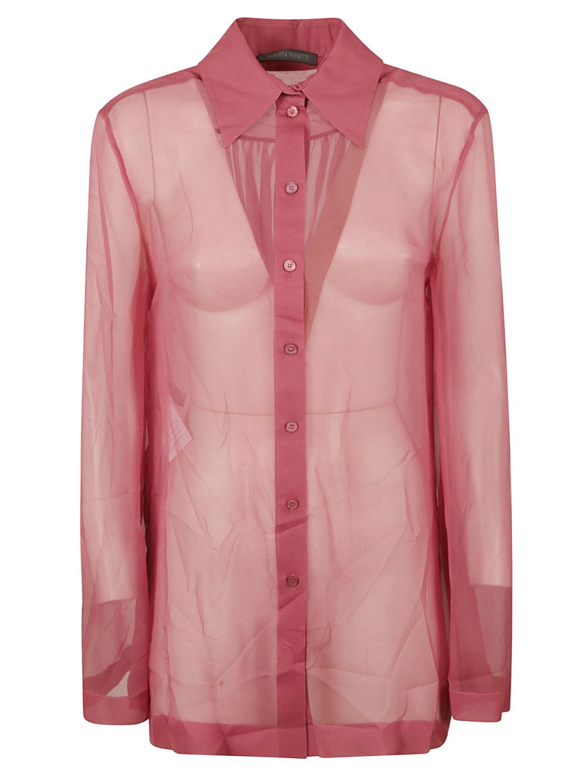 Sheer Red Shirt With Classic Collar