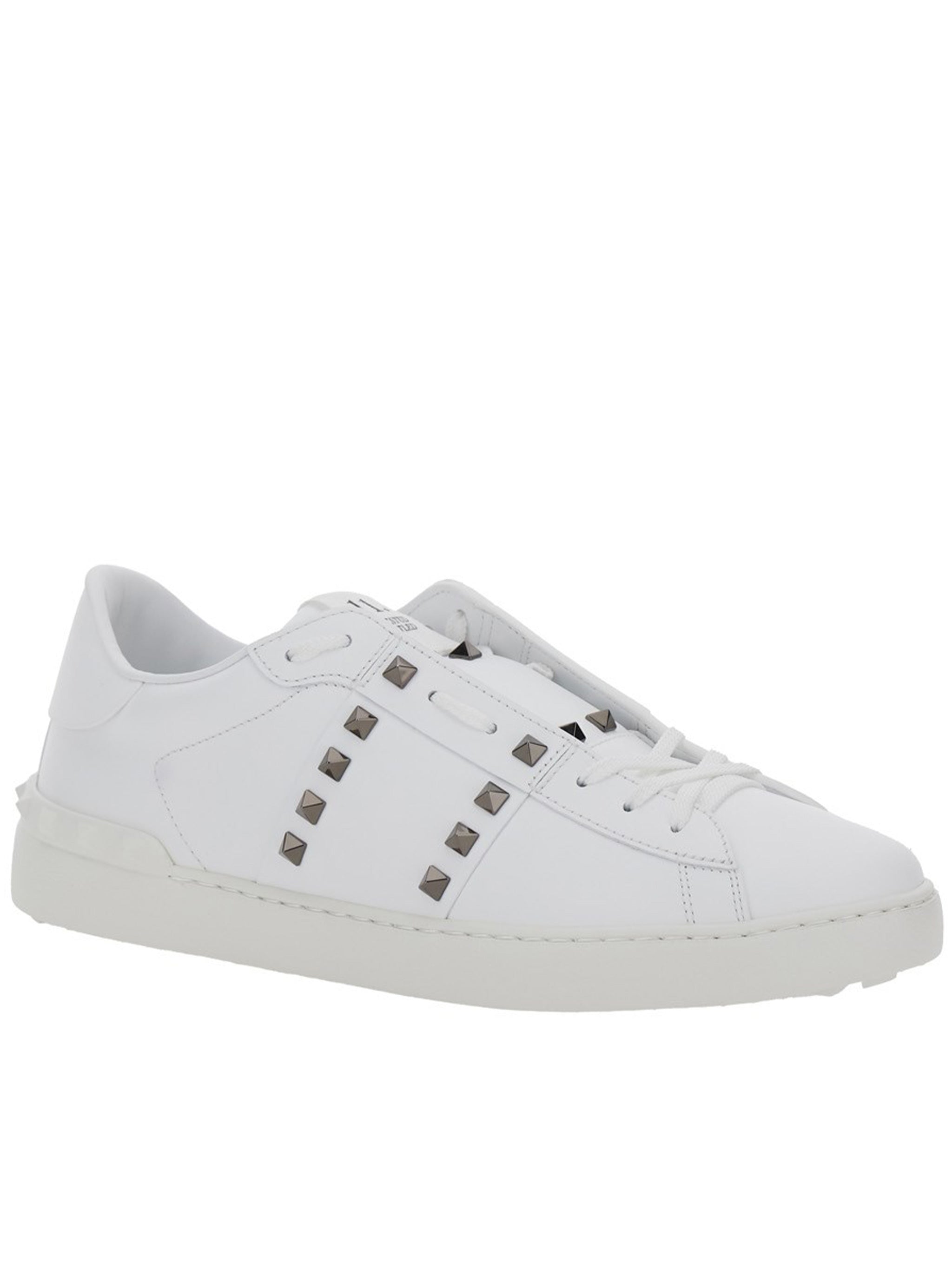 White Low-Top Pyramid Metal Stud Sneakers