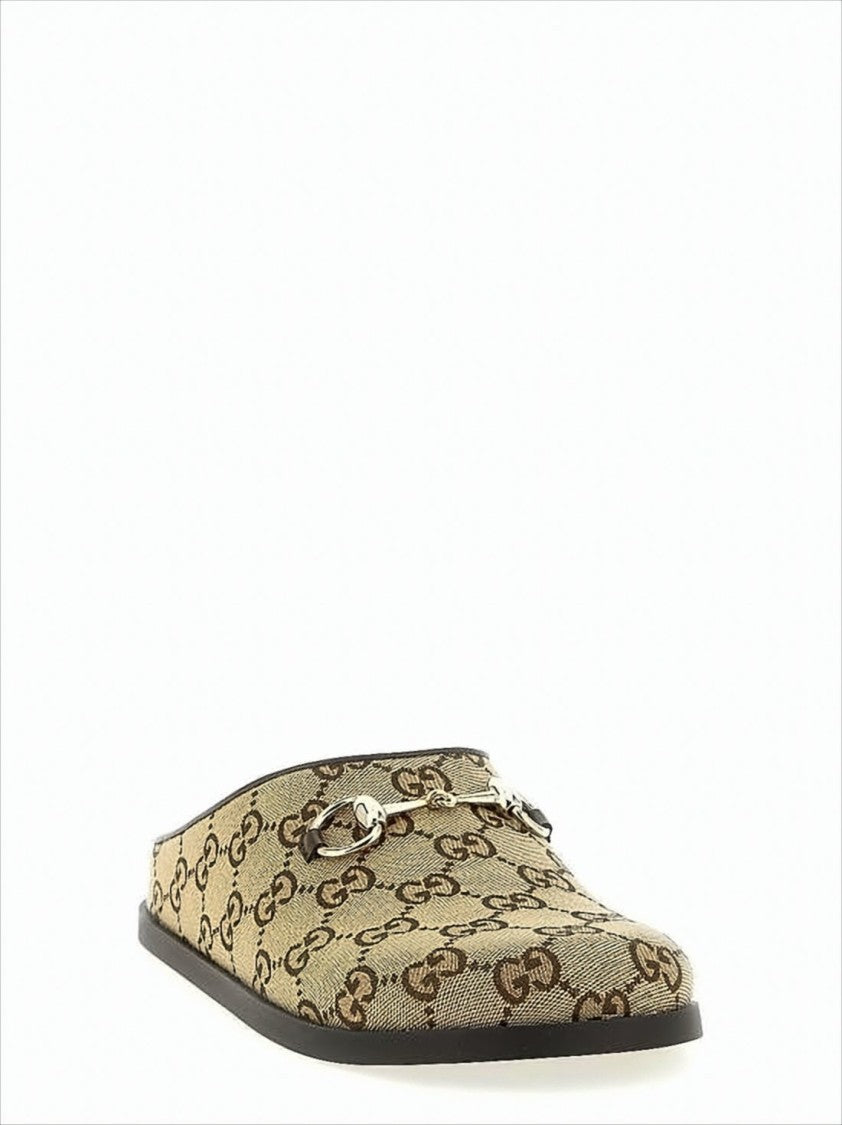 Canvas Slip-On Mules with Monogram Design