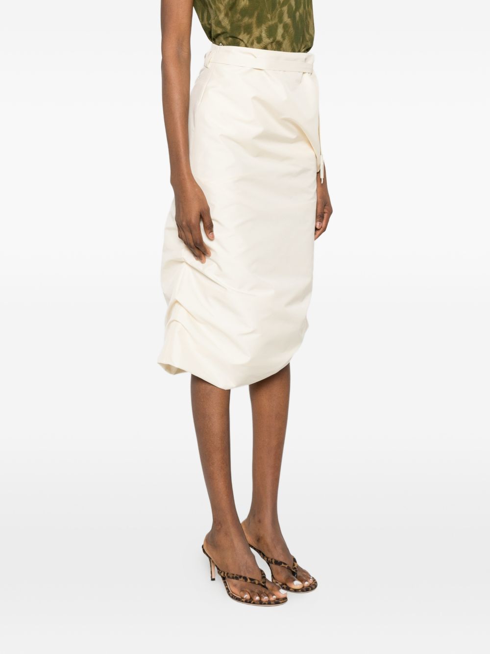 Knee-Length Wrap Skirt In Beige Silk-Nylon Blend