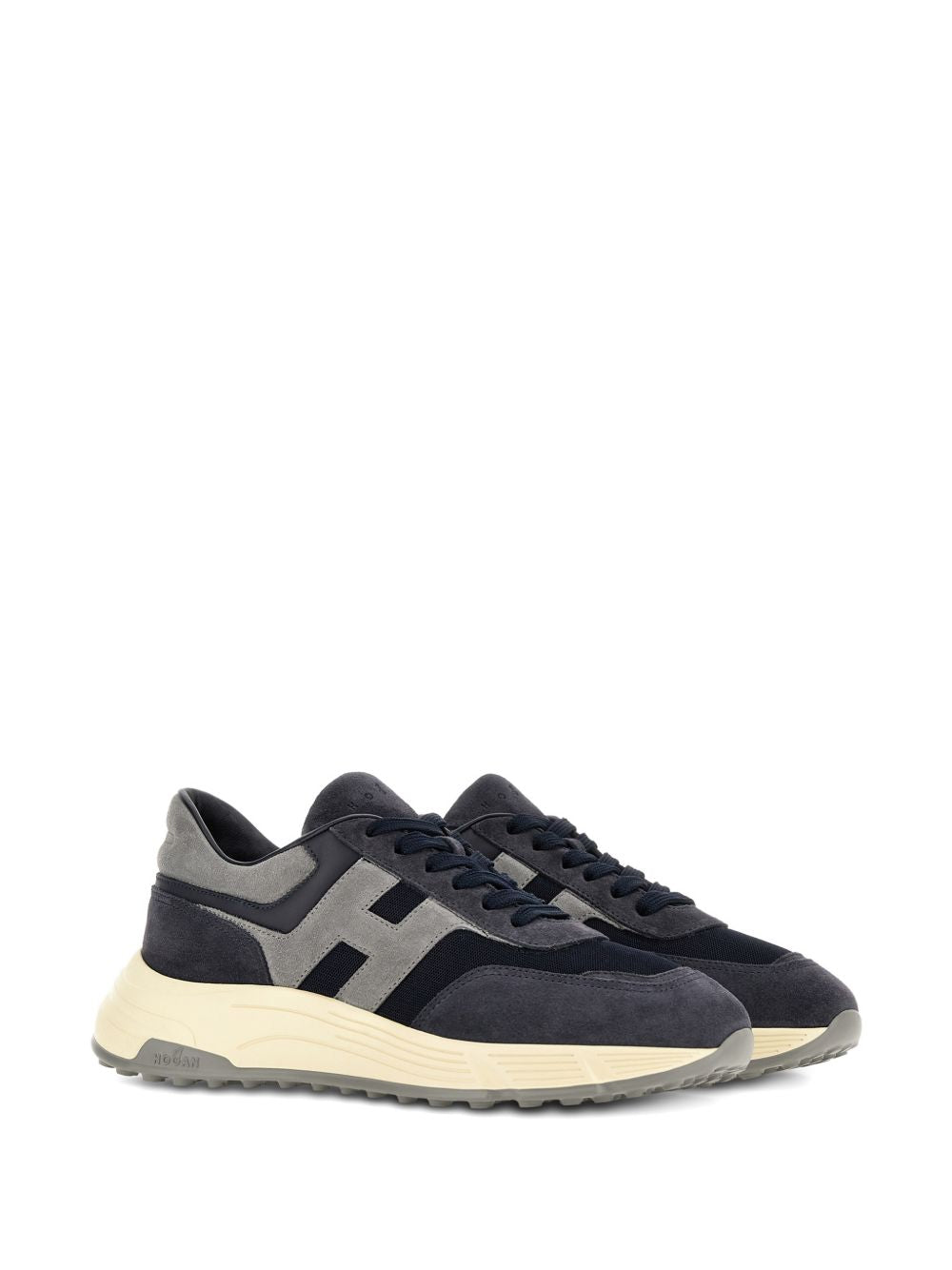 Lace-Up Sneakers with Suede and Mesh Panels