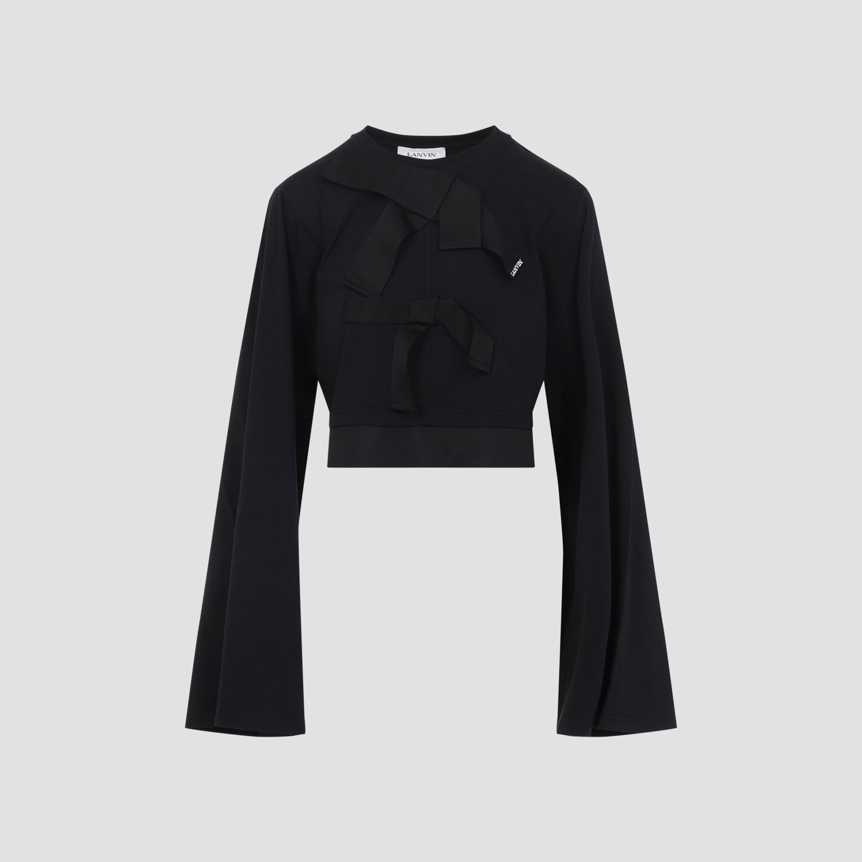 Cropped Black Top With Bow Detail