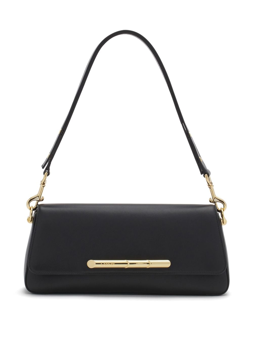Smooth Black Leather Foldover Bag