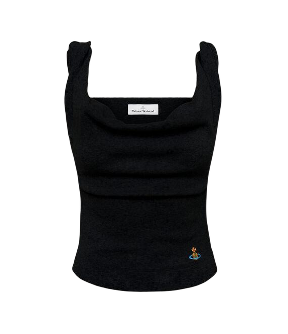 Fitted Black Top with Square Neckline