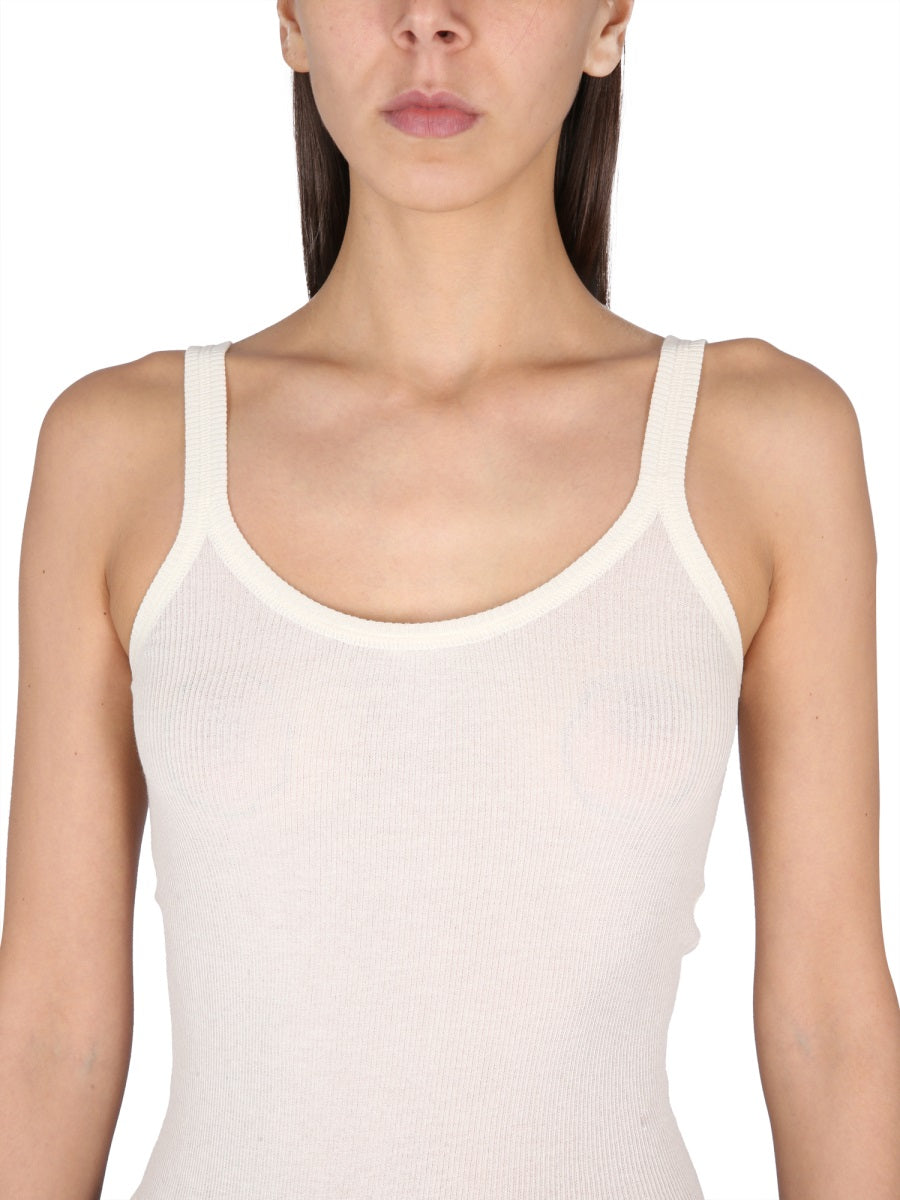 Slim Fit Cotton Blend Top with Round Neckline