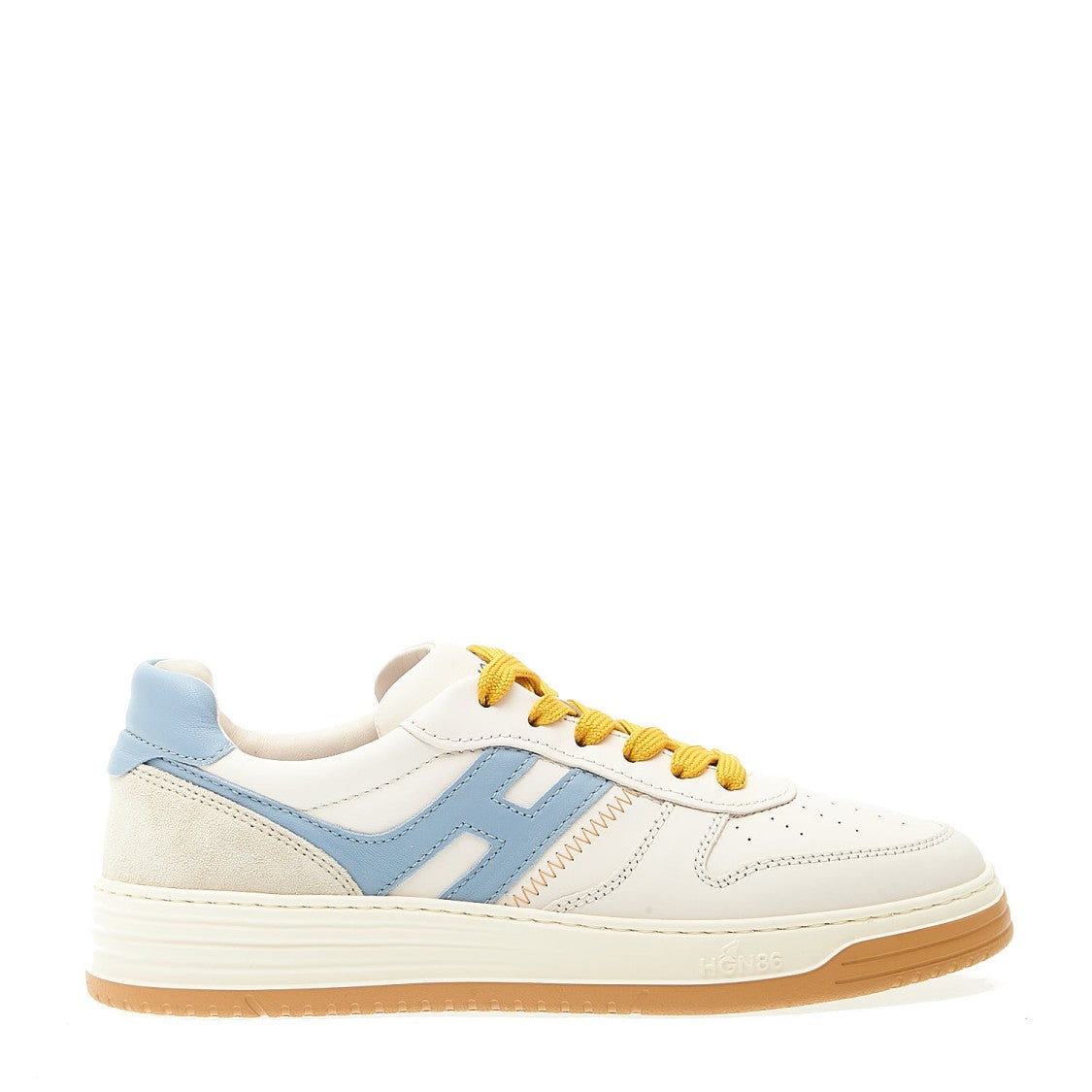 White Leather Basket Sneakers Light Blue