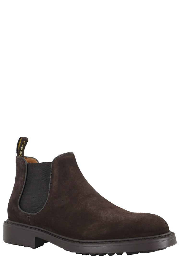 Dark Brown Suede Ankle Boot With Elastic Inserts