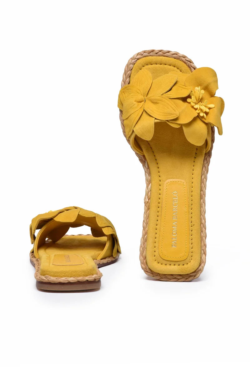 Suede Slide Sandals - Yellow