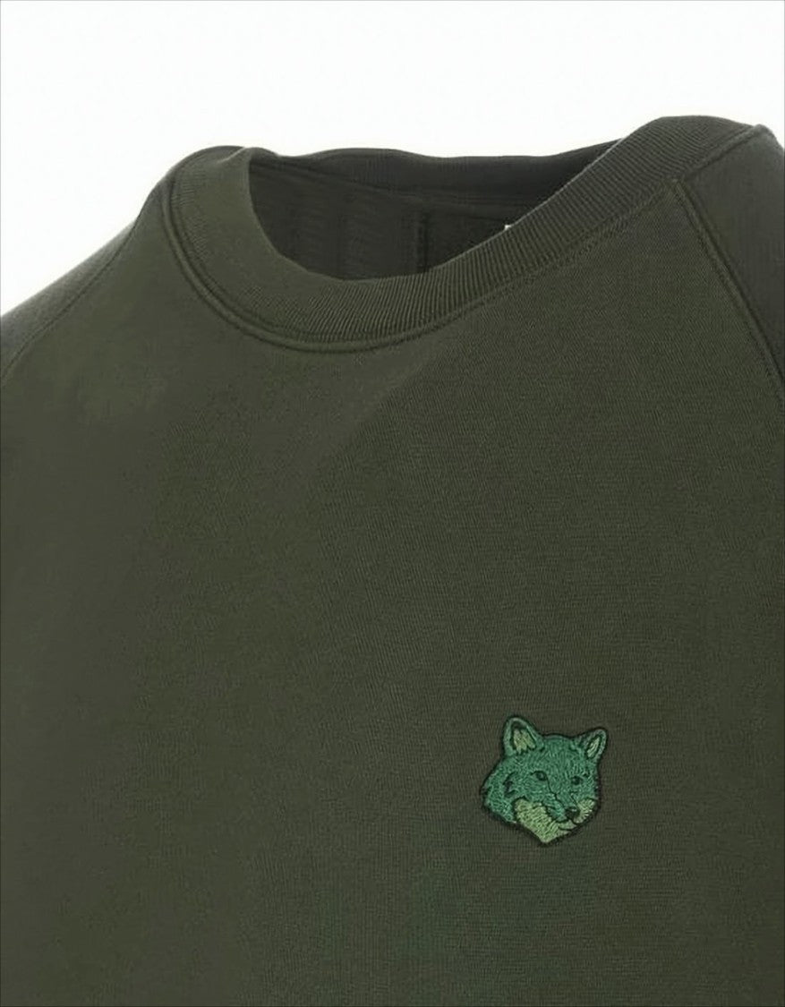 Long-Sleeve Deep Olive Green T-Shirt With Embroidered Fox Emblem
