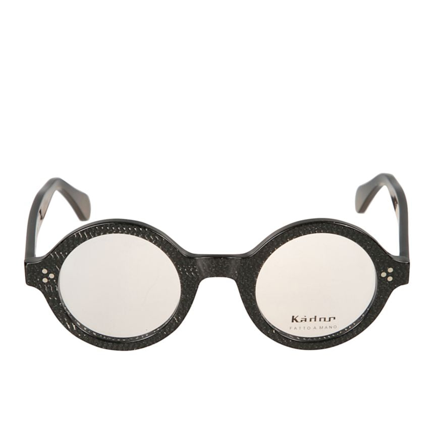 Arkistar Round Textured Black Eyeglasses with Stitch Detail