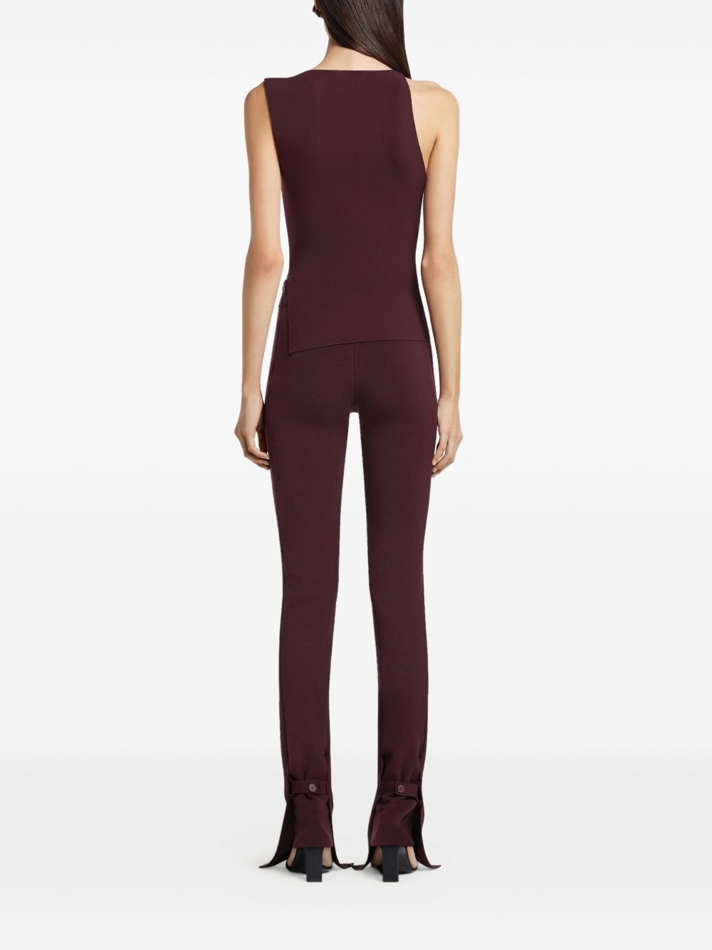 Sleeveless Asymmetrical Burgundy Top With Embroidered Logo