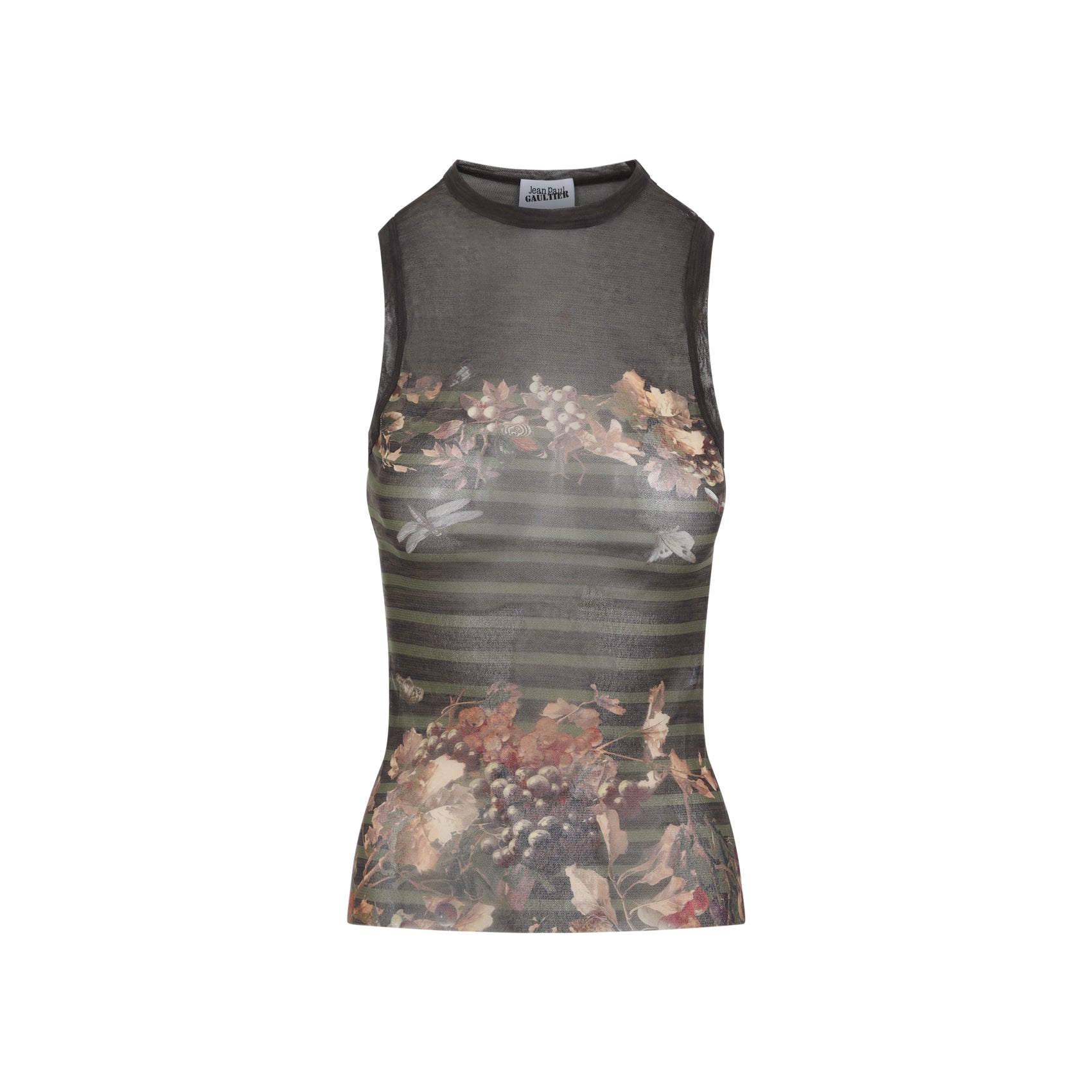Fitted Sheer Floral Print Sleeveless Top