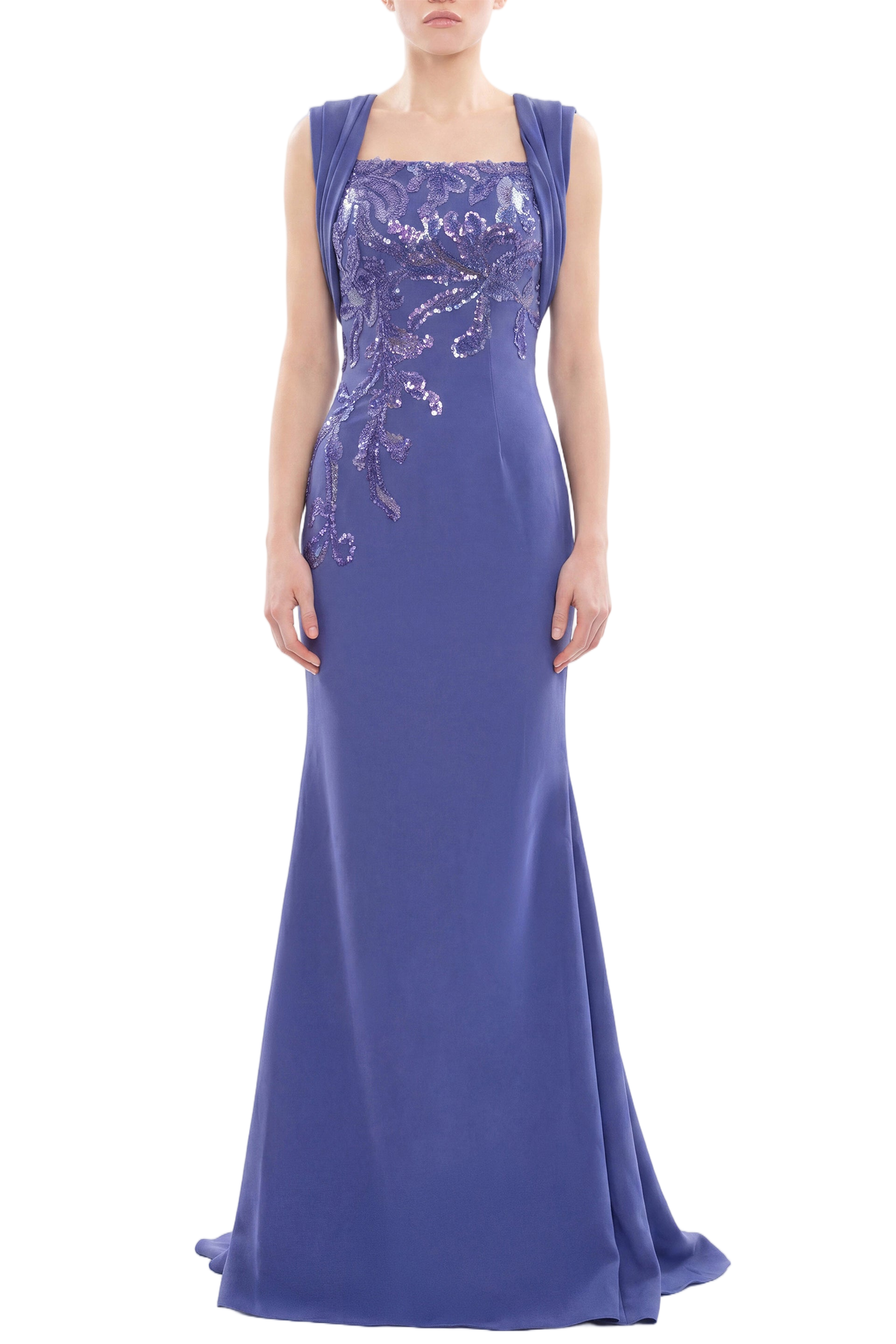 Embellished Long Crepe Dress