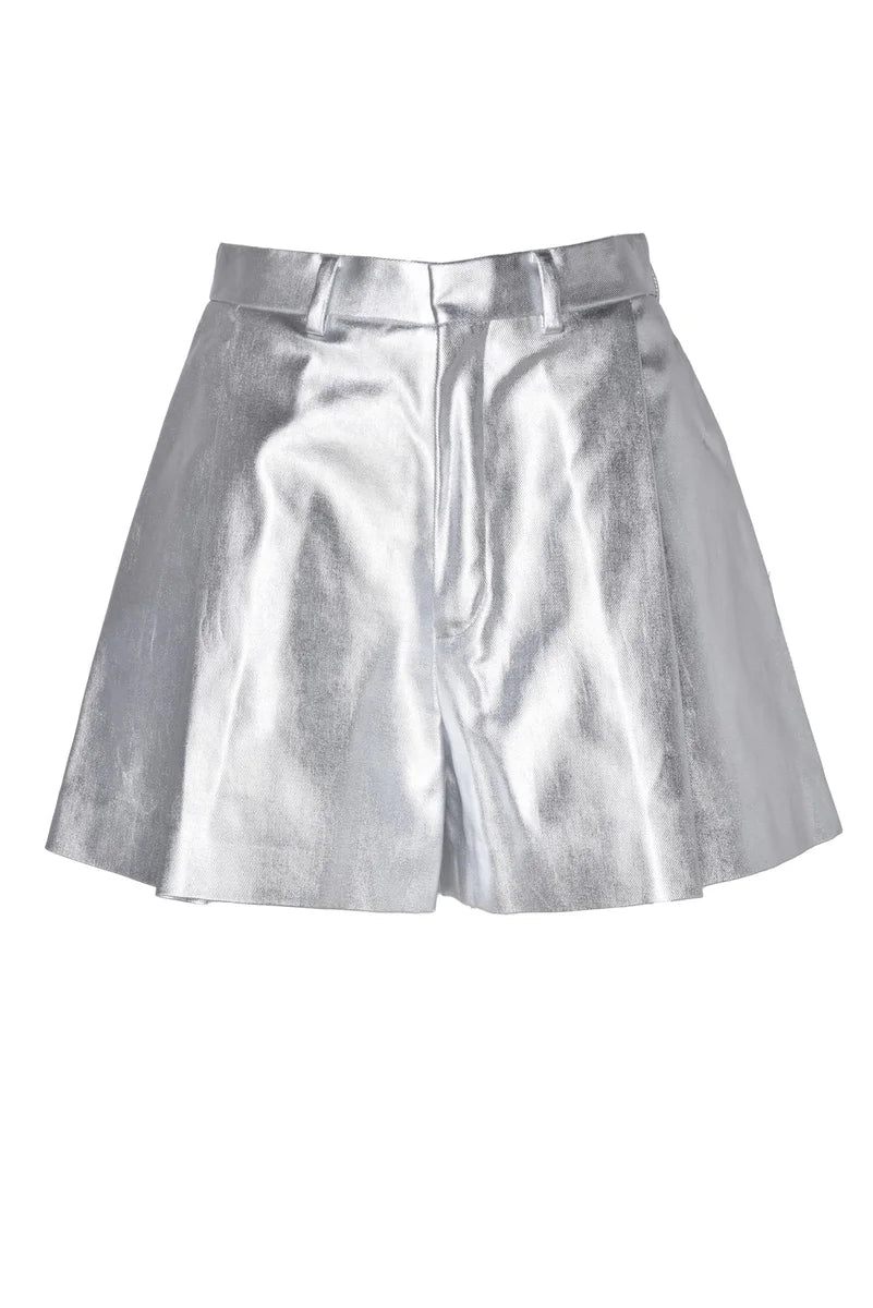 High-Waisted Shorts - Silver
