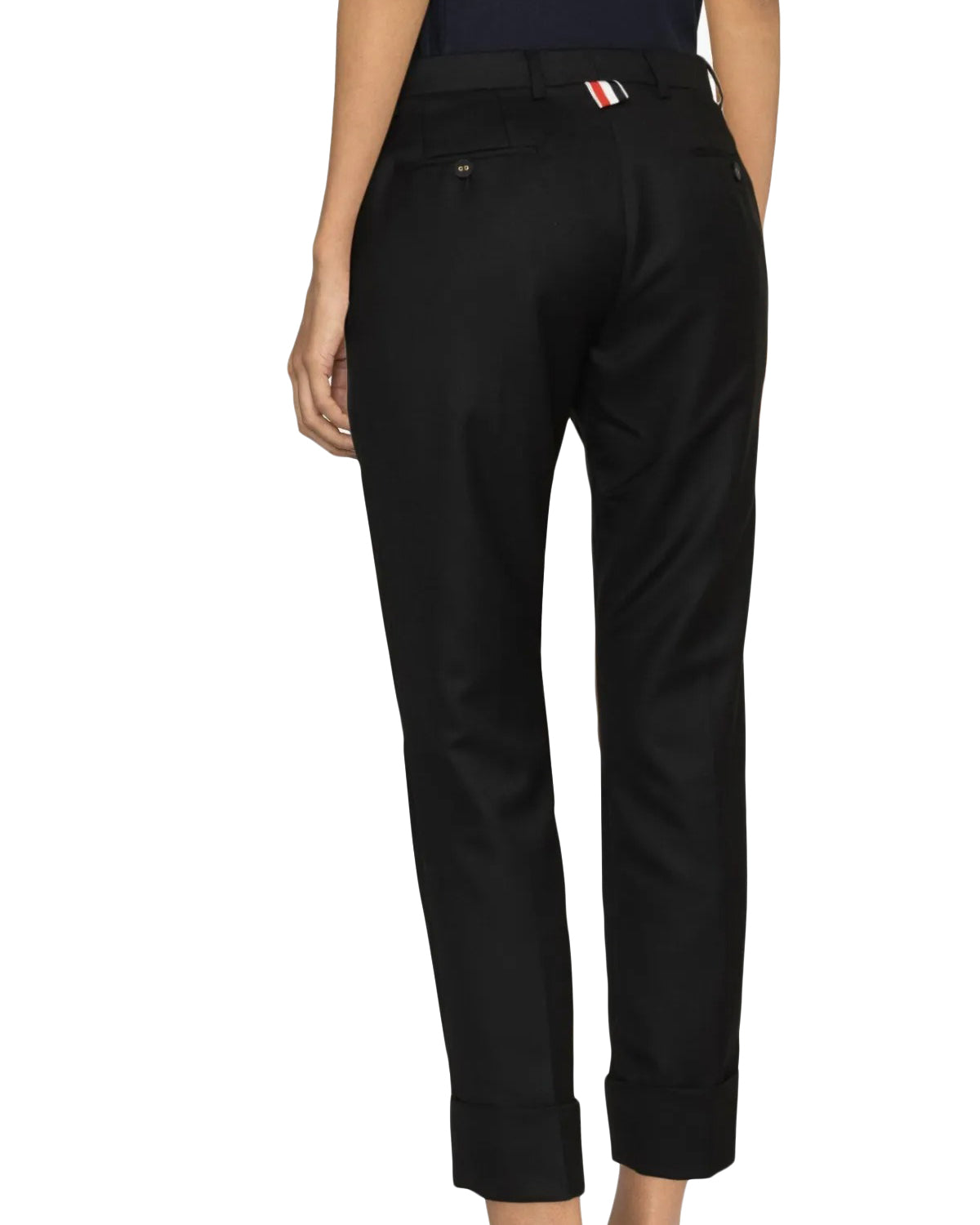 Tailored Black Straight Pants with Cuffed Hem and Silk Lining