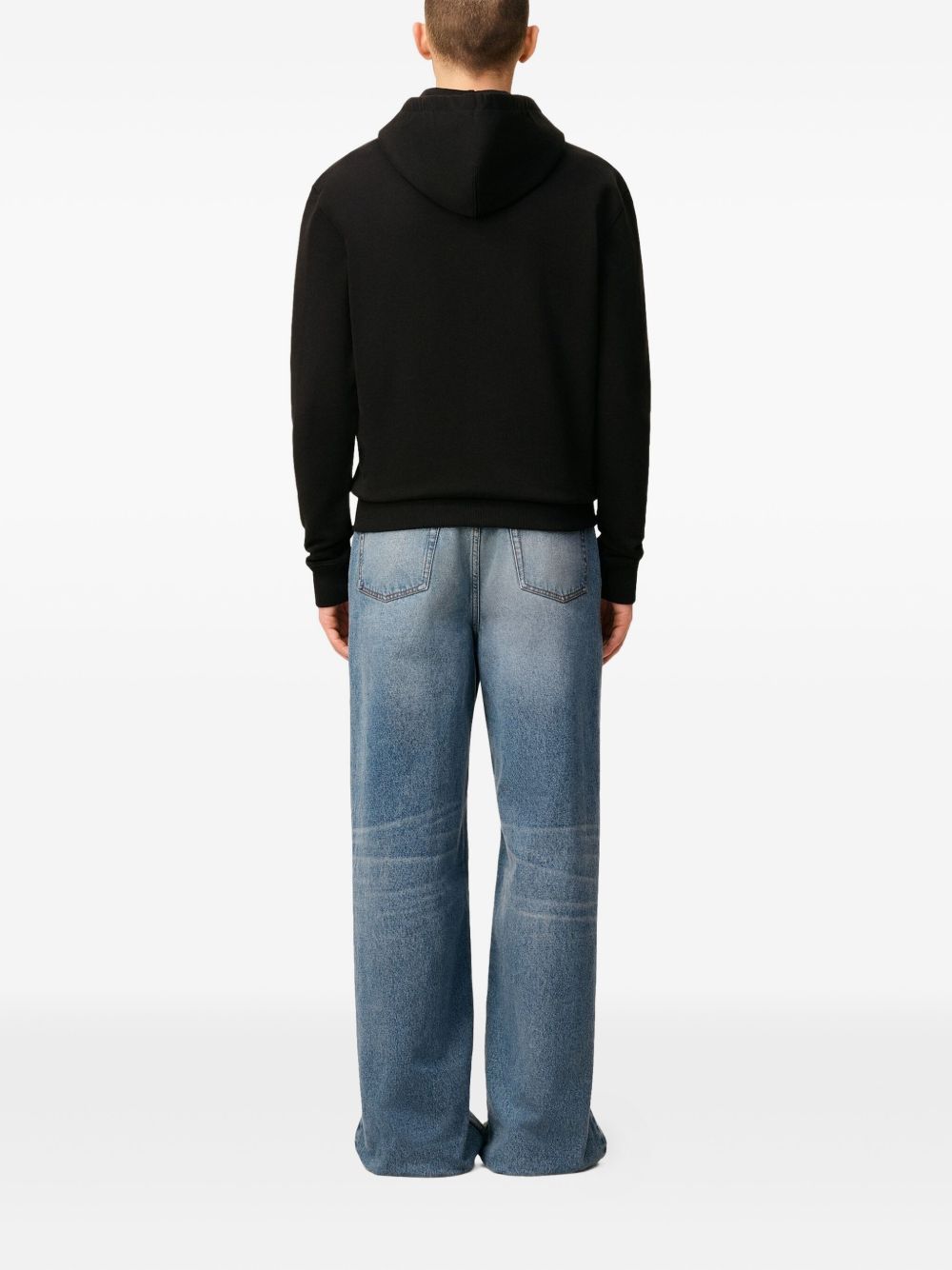 Black Zip-Up Drawstring Hooded Sweatshirt