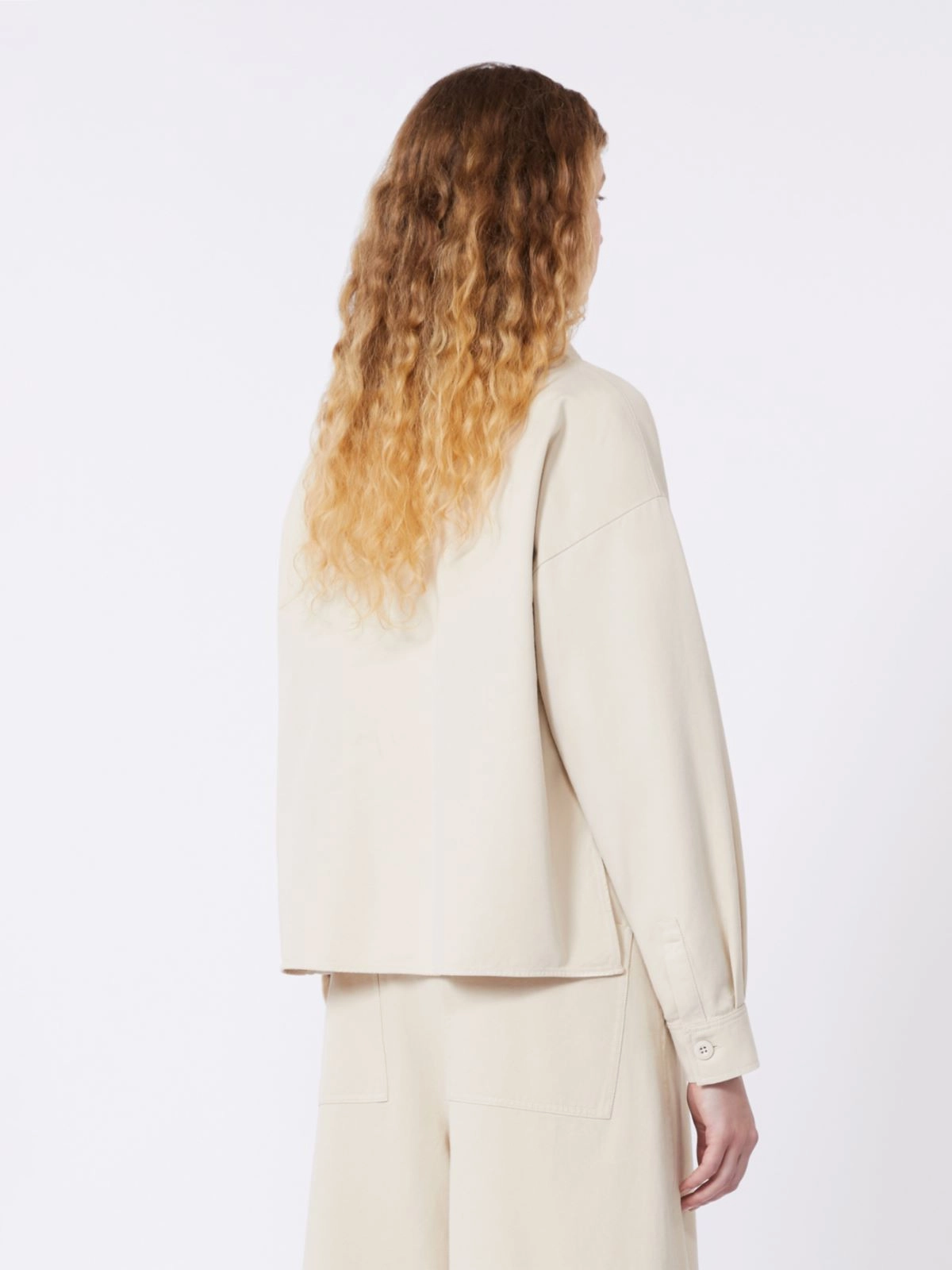 Boxy Cropped Shirt Jacket with Button-Down Front