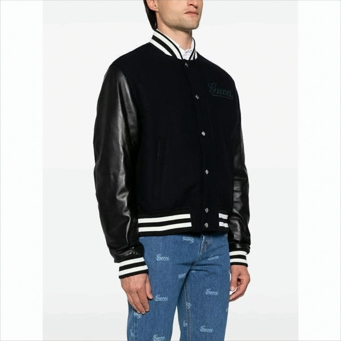 Varsity-Inspired Bomber Jacket with Leather Sleeves