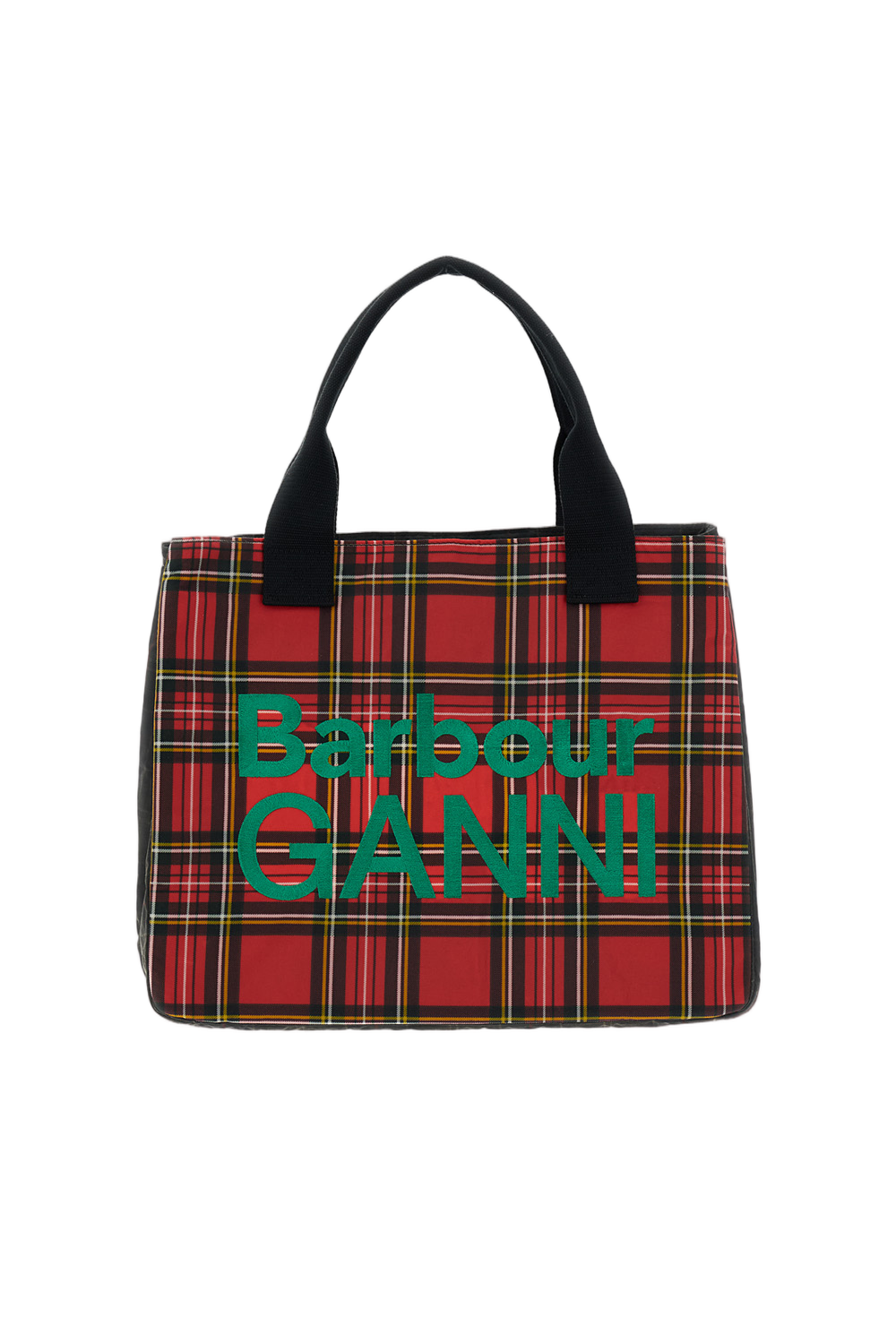 Rectangular Tartan Tote Bag With Woven Handles And Logo Embroidery