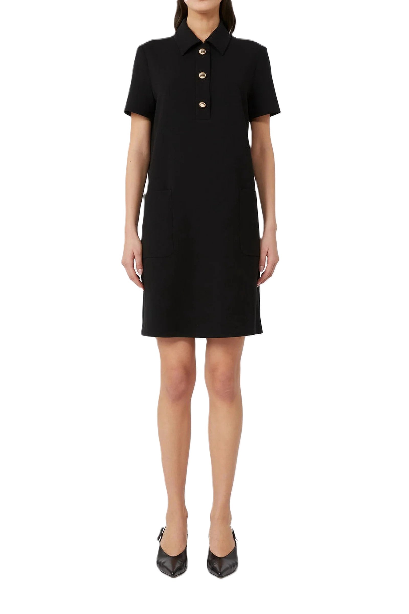Classic Black Mini Dress With Polo Collar