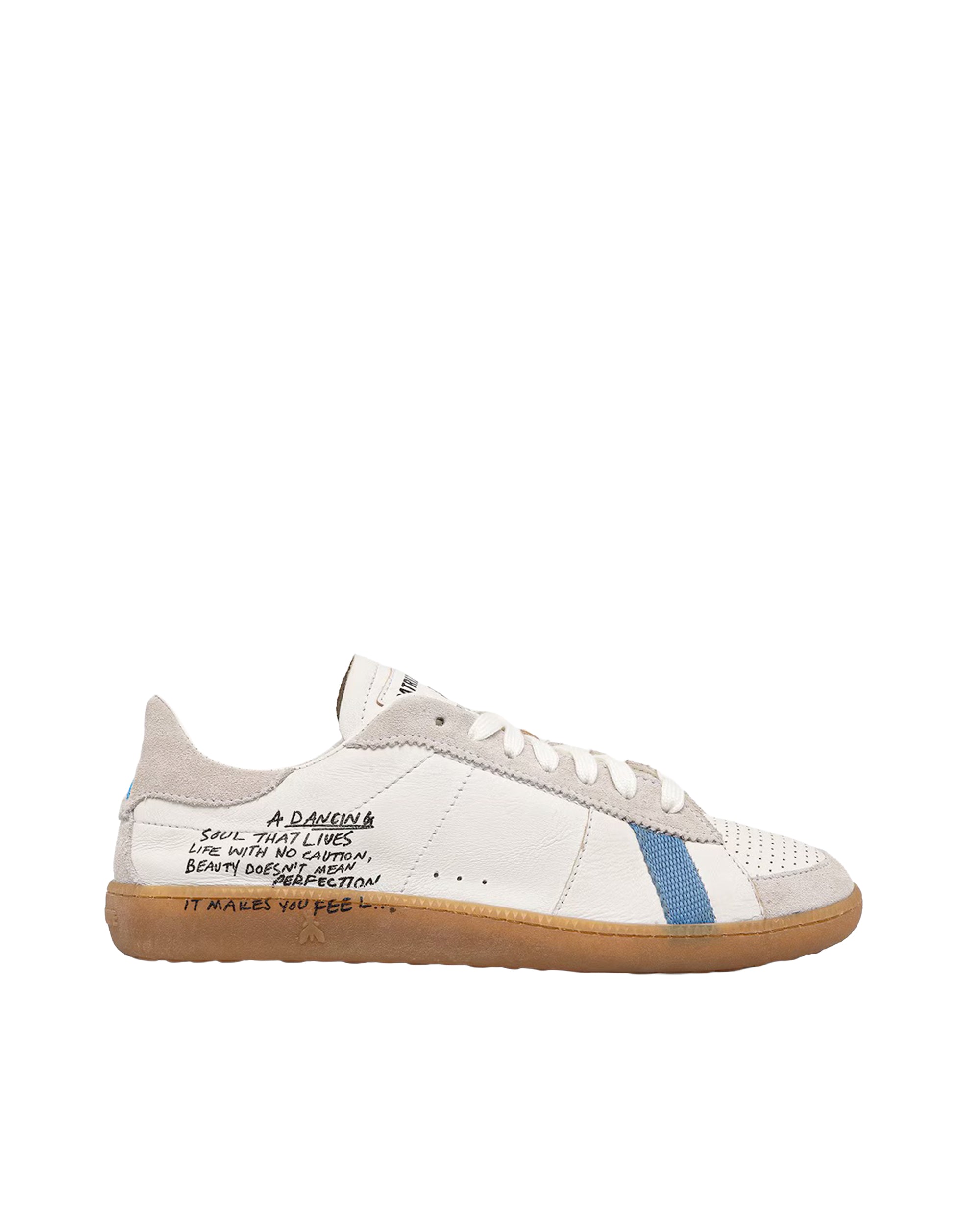 Białe/Niebieskie Skórzane Sneakersy Nappa Z Napisem