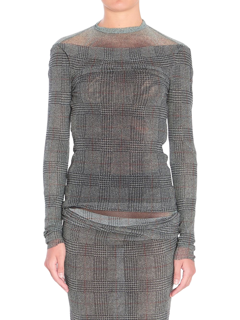 Grey Prince of Wales Check Long-Sleeved Top