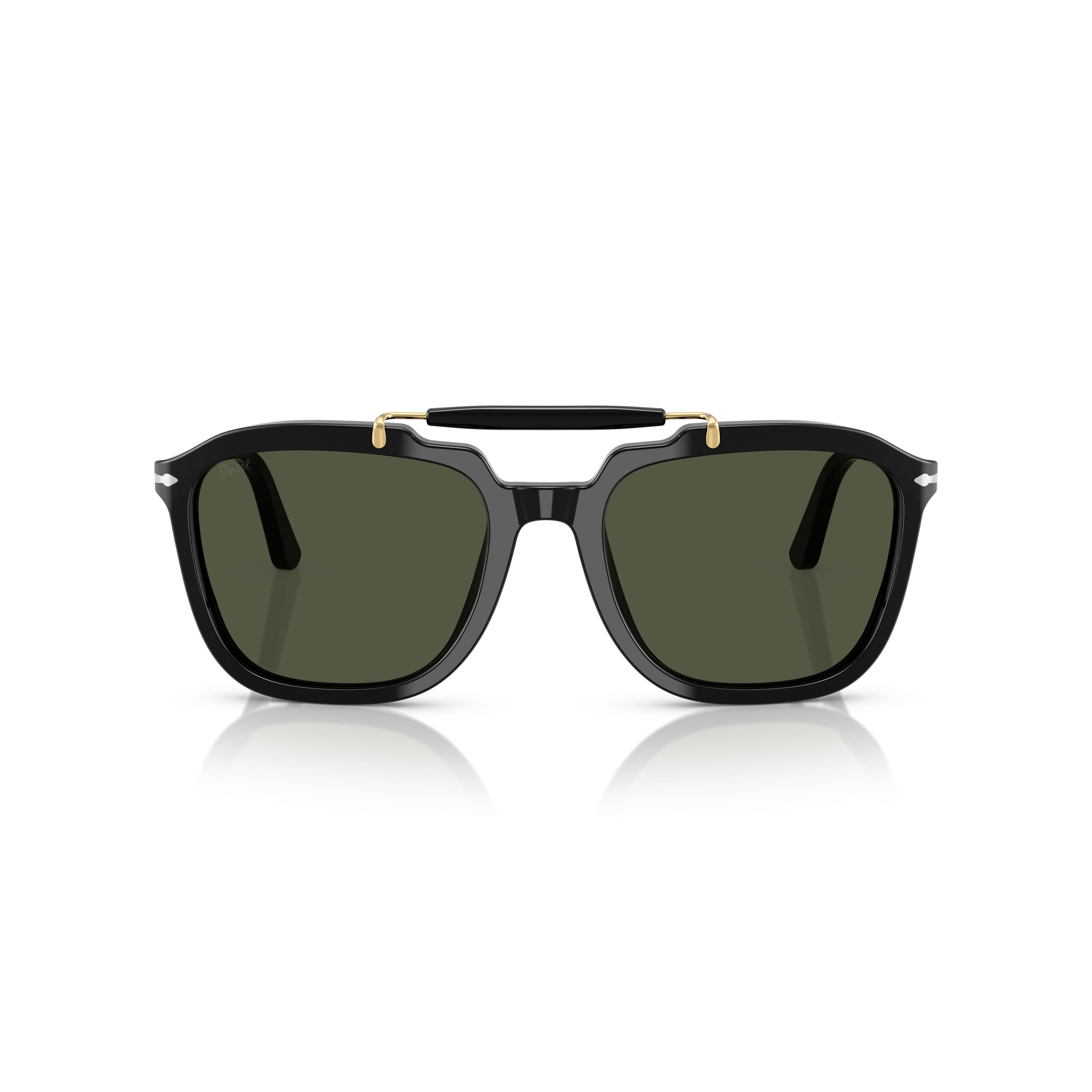 0po0203s Squared Black Acetate Aviator Sunglasses with Gold Accents