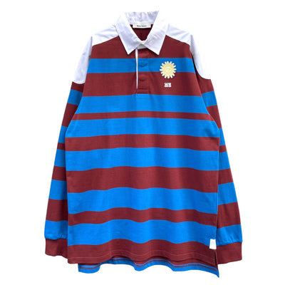 Horizontal Stripe Polo Shirt with Embroidered Sun Emblem