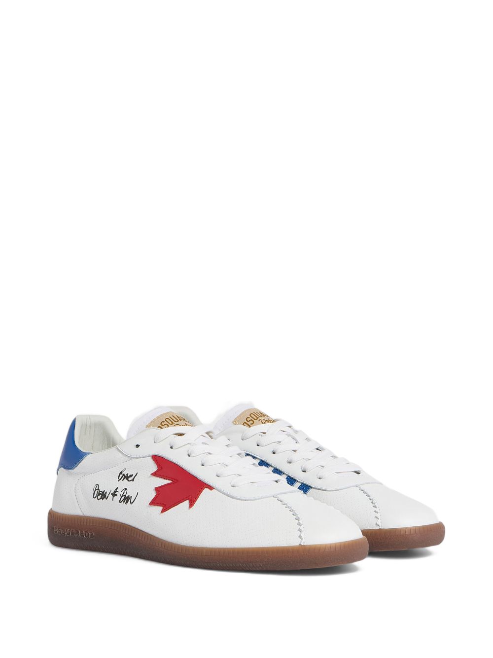 White Leather Flat Shoes With Bold Maple Leaf Graphic