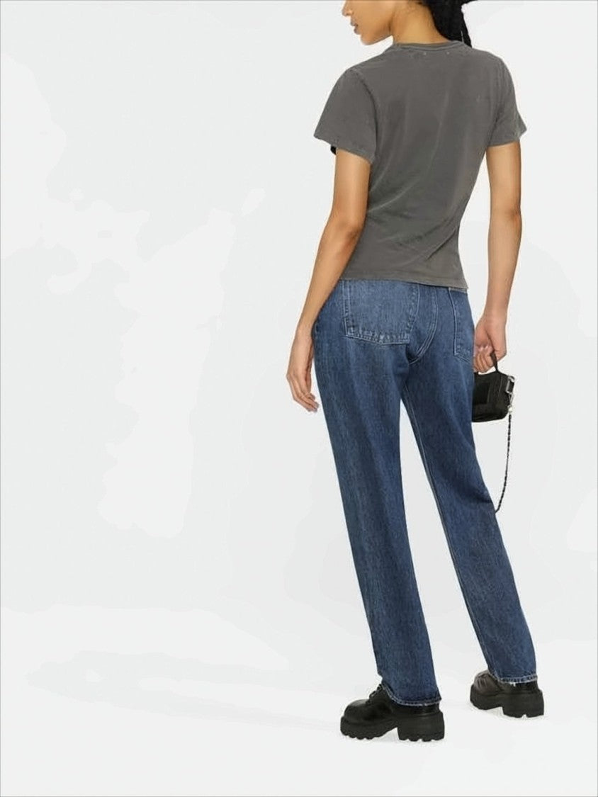 Distressed Charcoal Grey Short-Sleeved T-Shirt With Star Patch