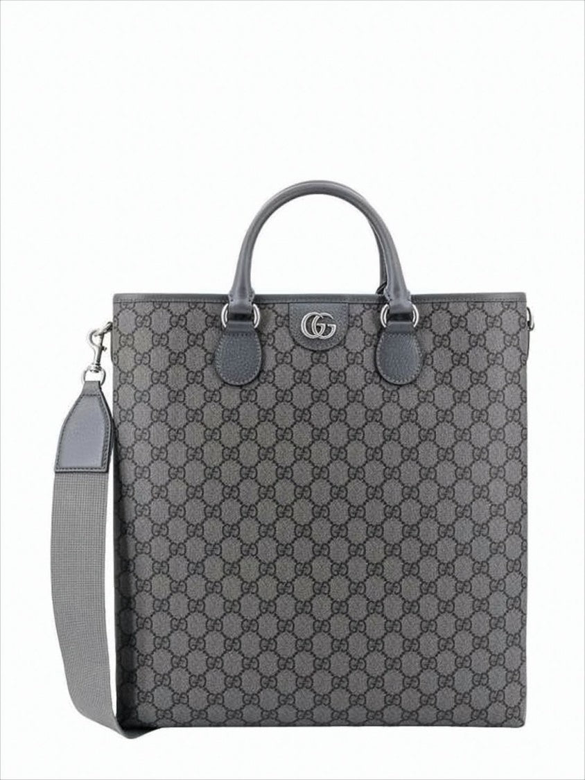 Structured Canvas Tote Bag with Interlocking Design