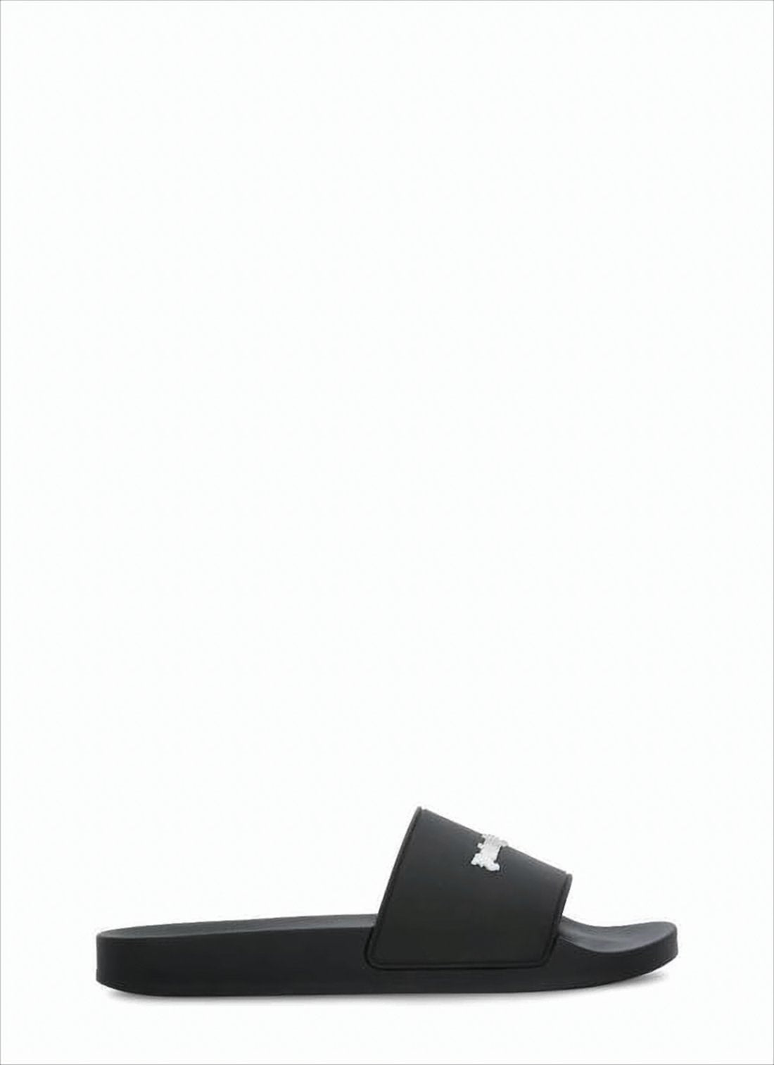 Black Slide Sandals With Gothic Text