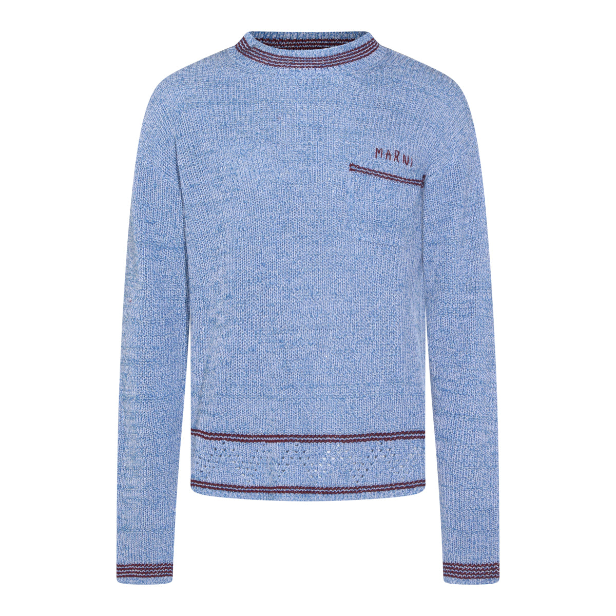 Light Blue Textured Knit Sweater with Contrasting Trim
