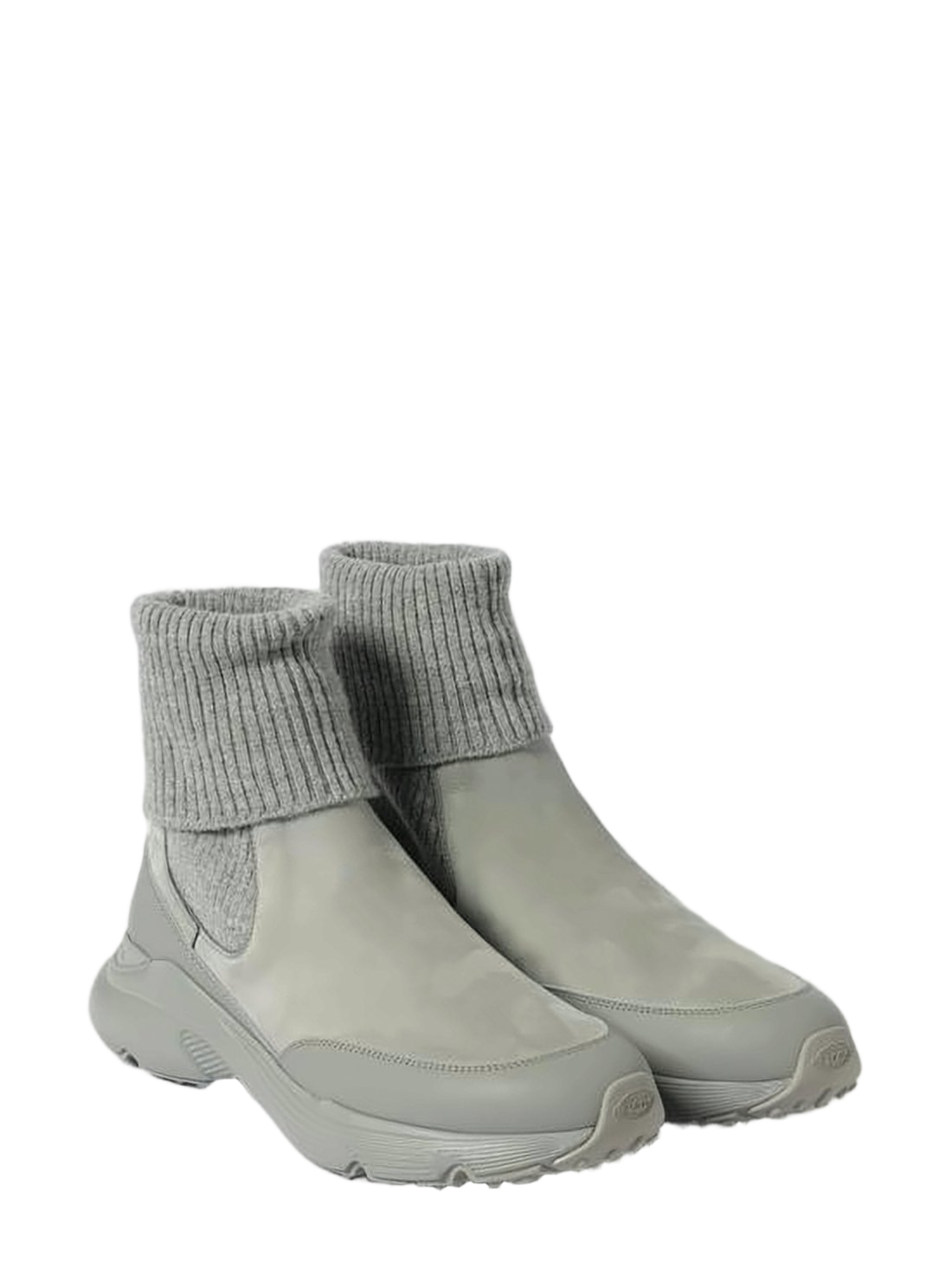 Nubuck and Fabric Ankle-High Sneakers