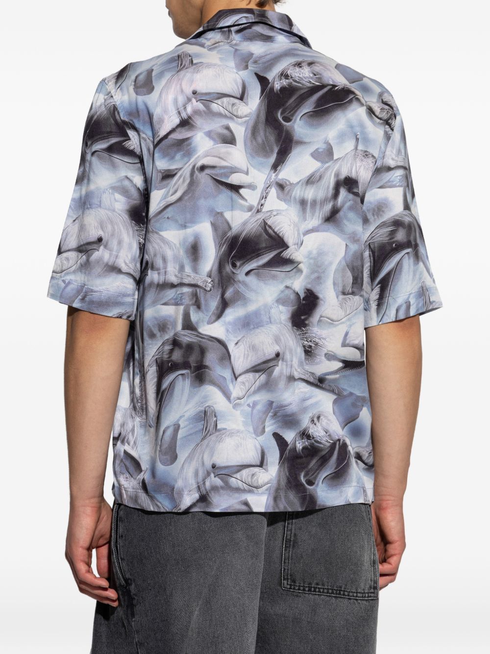 Short-Sleeved Shirt With Grey Dolphin Print