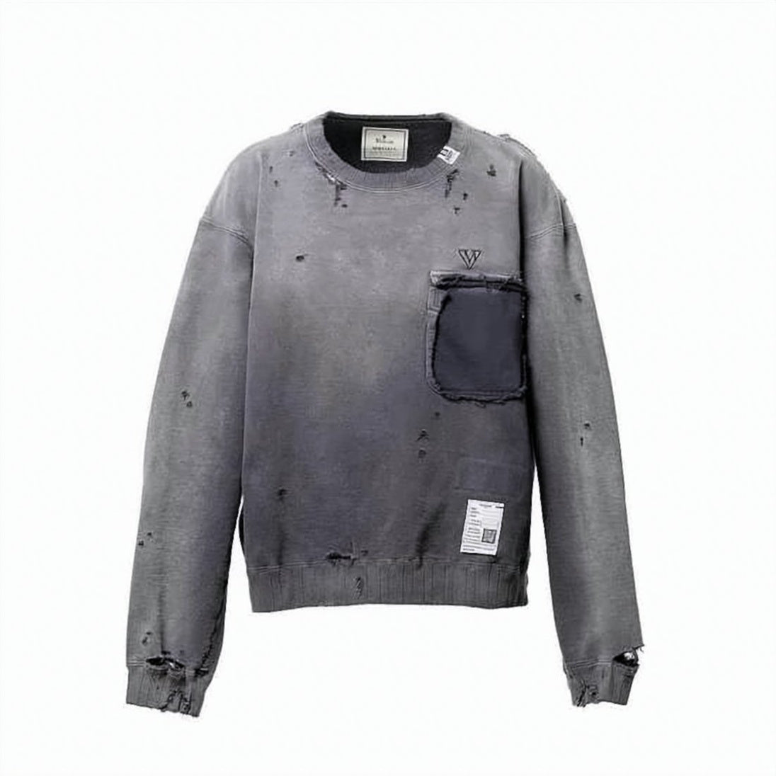 Distressed Long-Sleeve T-Shirt with Contrasting Pocket Detail