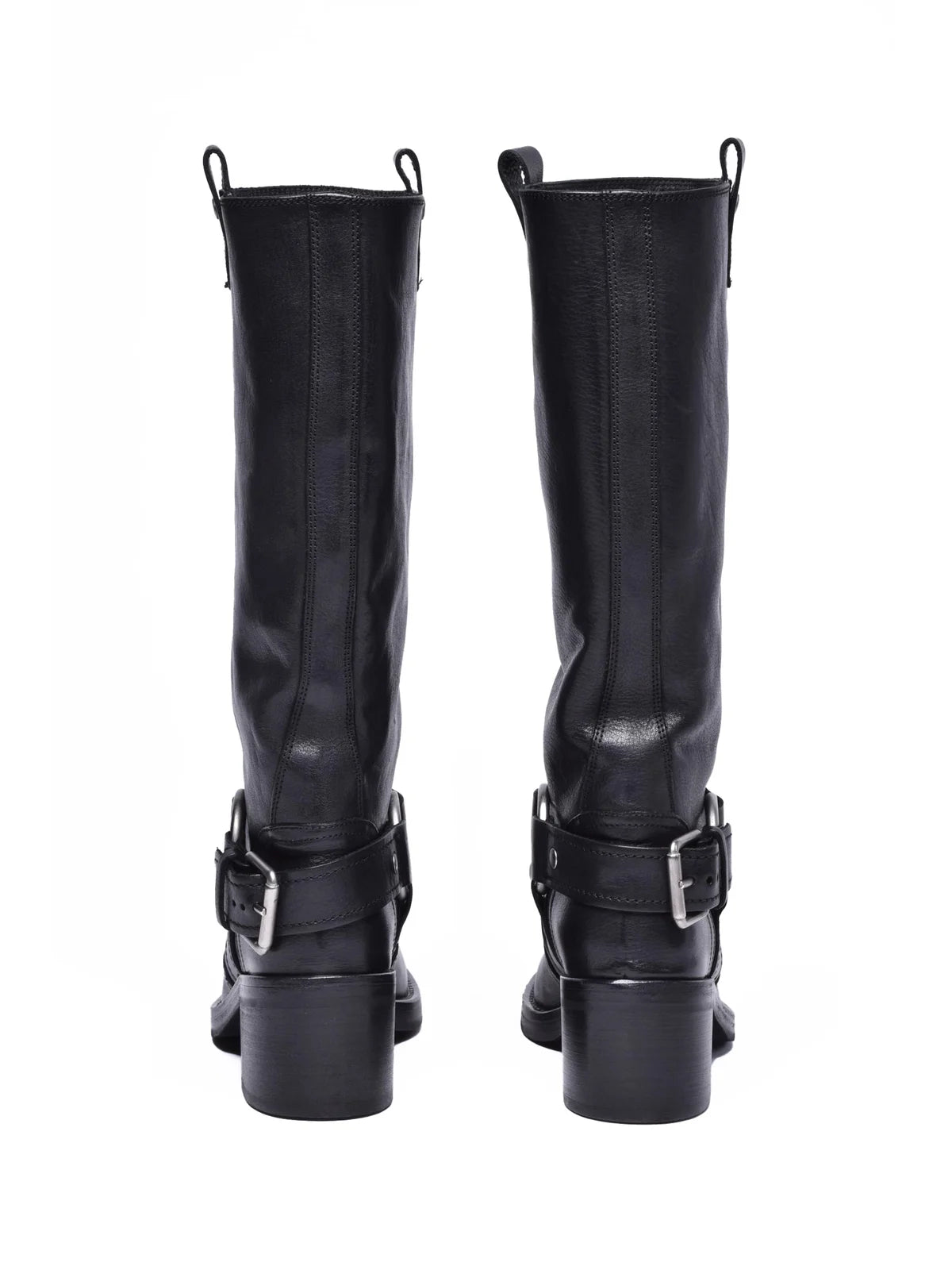 Black Leather Rubber Women's Biker Boots