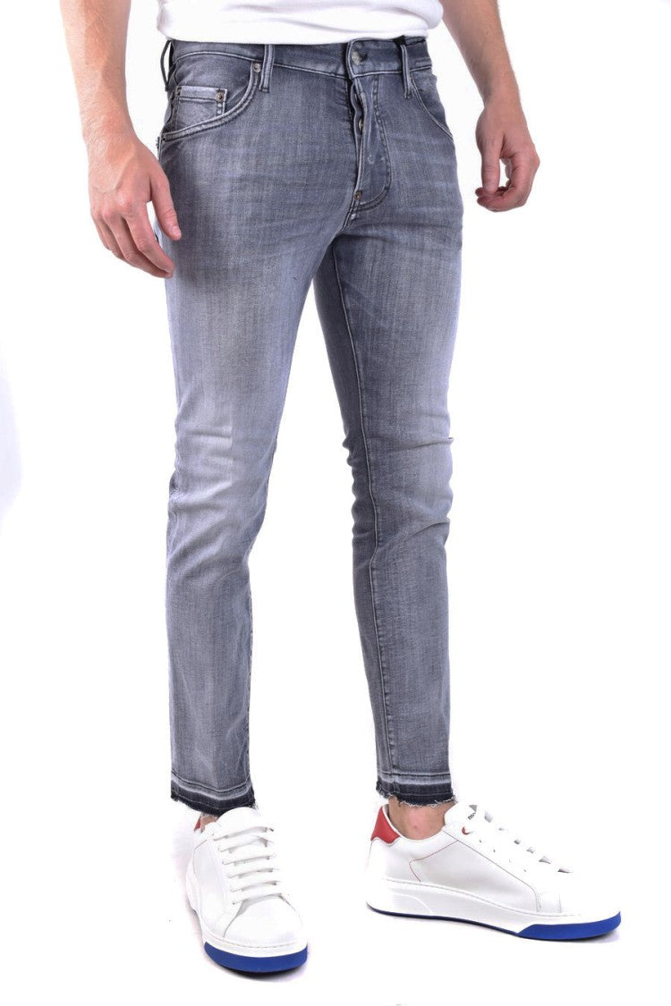 Grey Faded Cotton Blend Jeans
