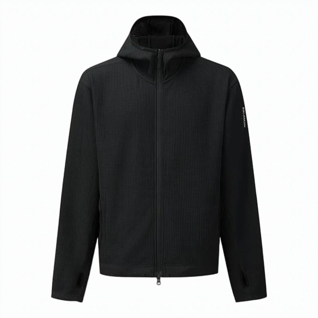 Textured Black Jacket With Hood And Thumb Holes