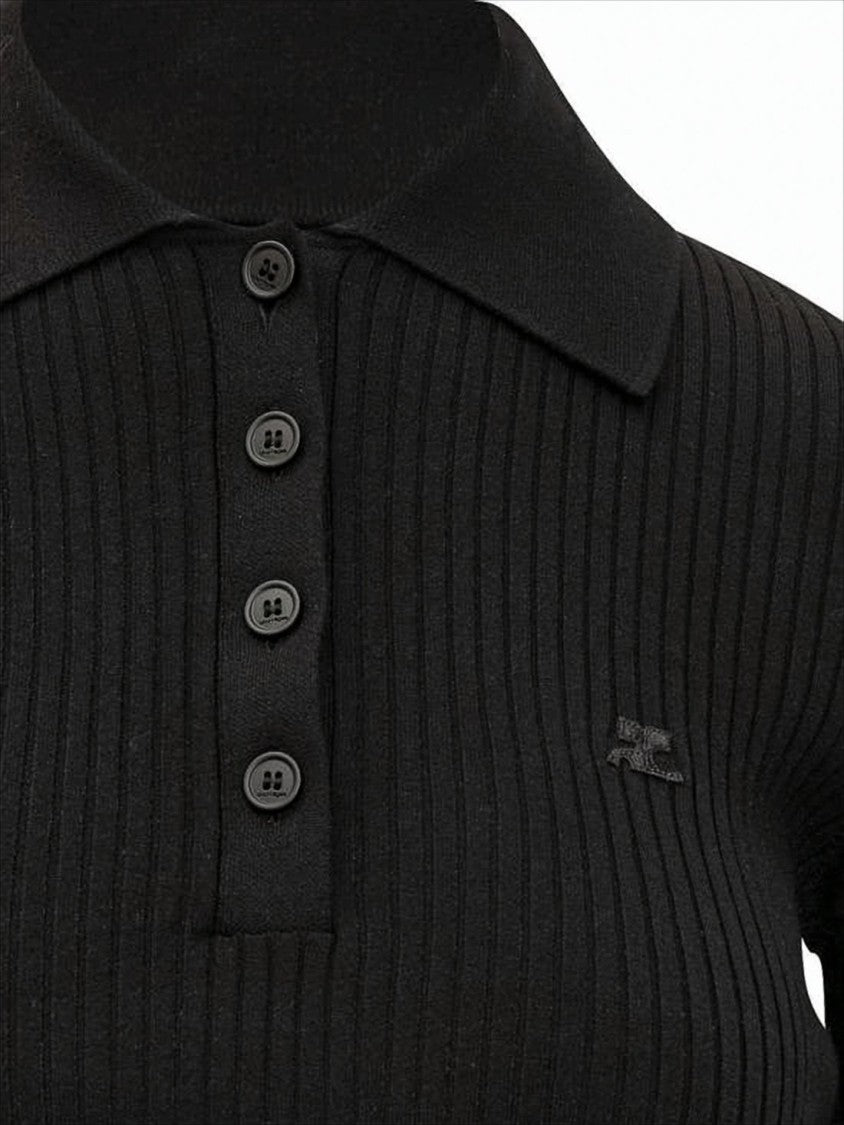 Fitted Ribbed Knit Crop Top with Polo Collar