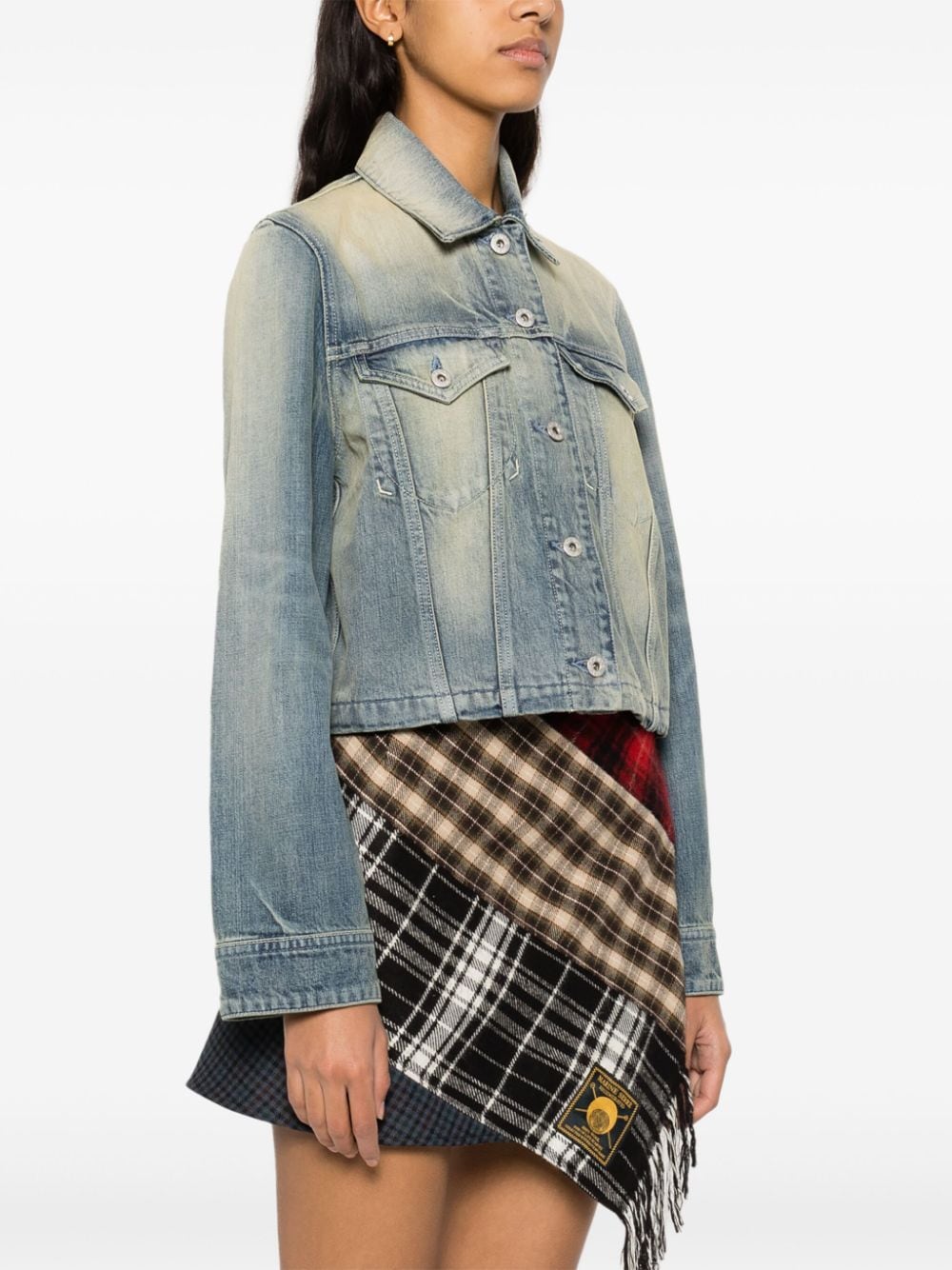 Indigo Blue Washed Denim Cropped Jacket