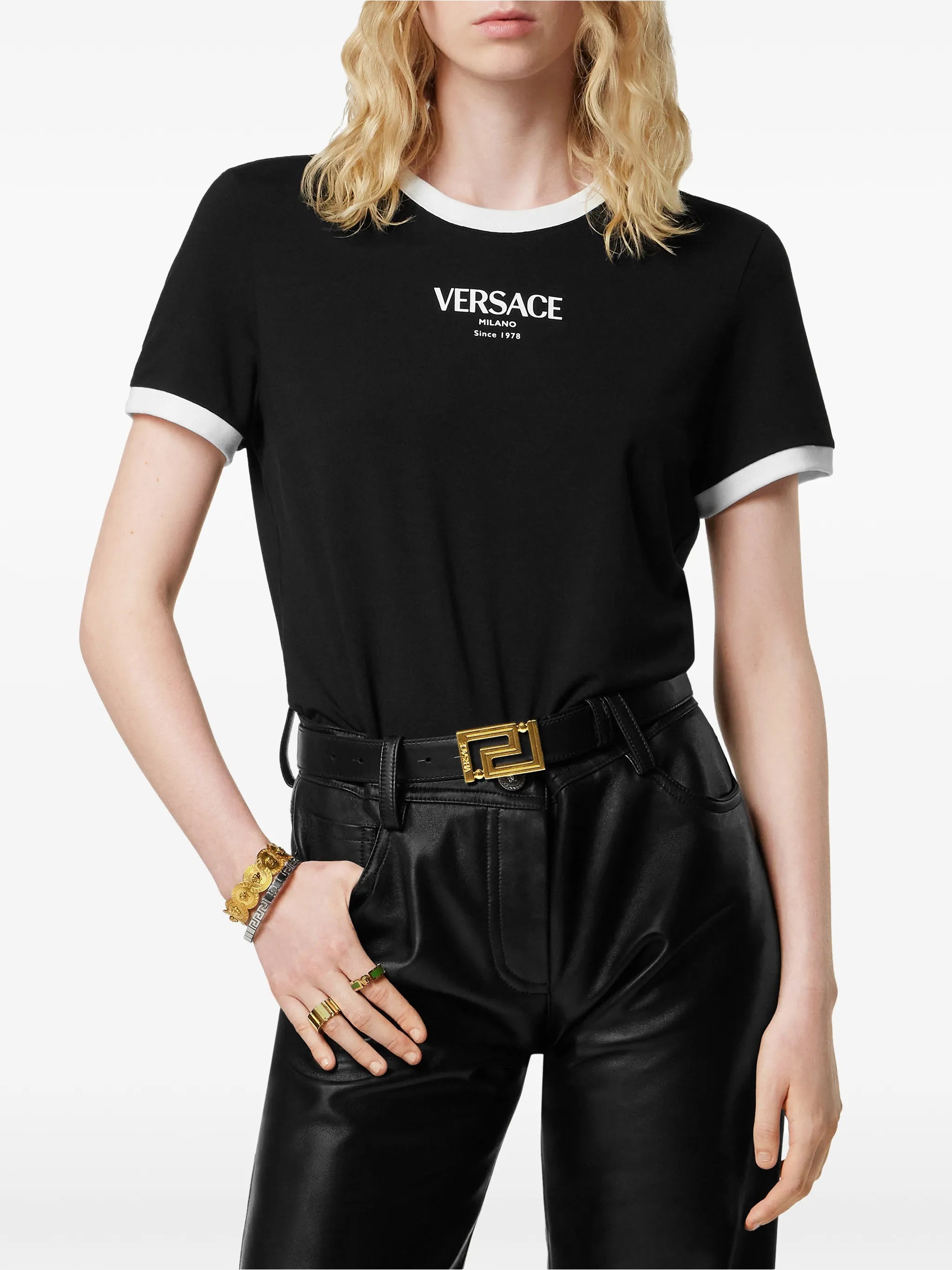 Black Cropped Viscose Contrast Trim T-shirt