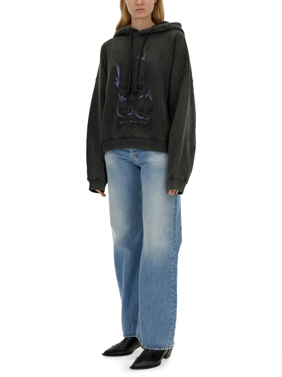 Skull Print Oversized Sweatshirt With Dropped Shoulders