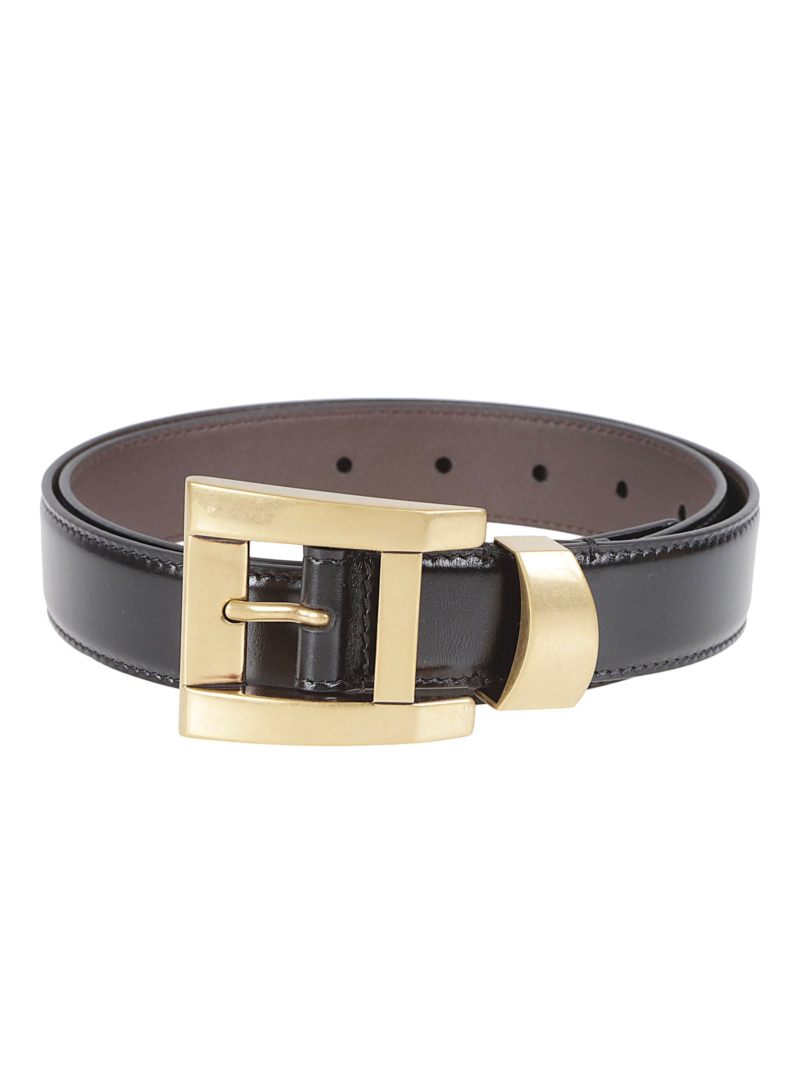 Leather Belt with Polished Gold-Tone Buckle