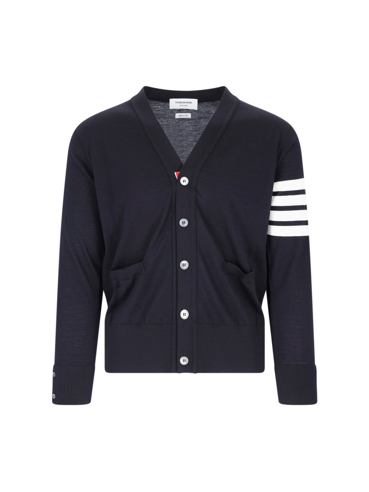 Navy V-Neck Striped Cotton Cardigan