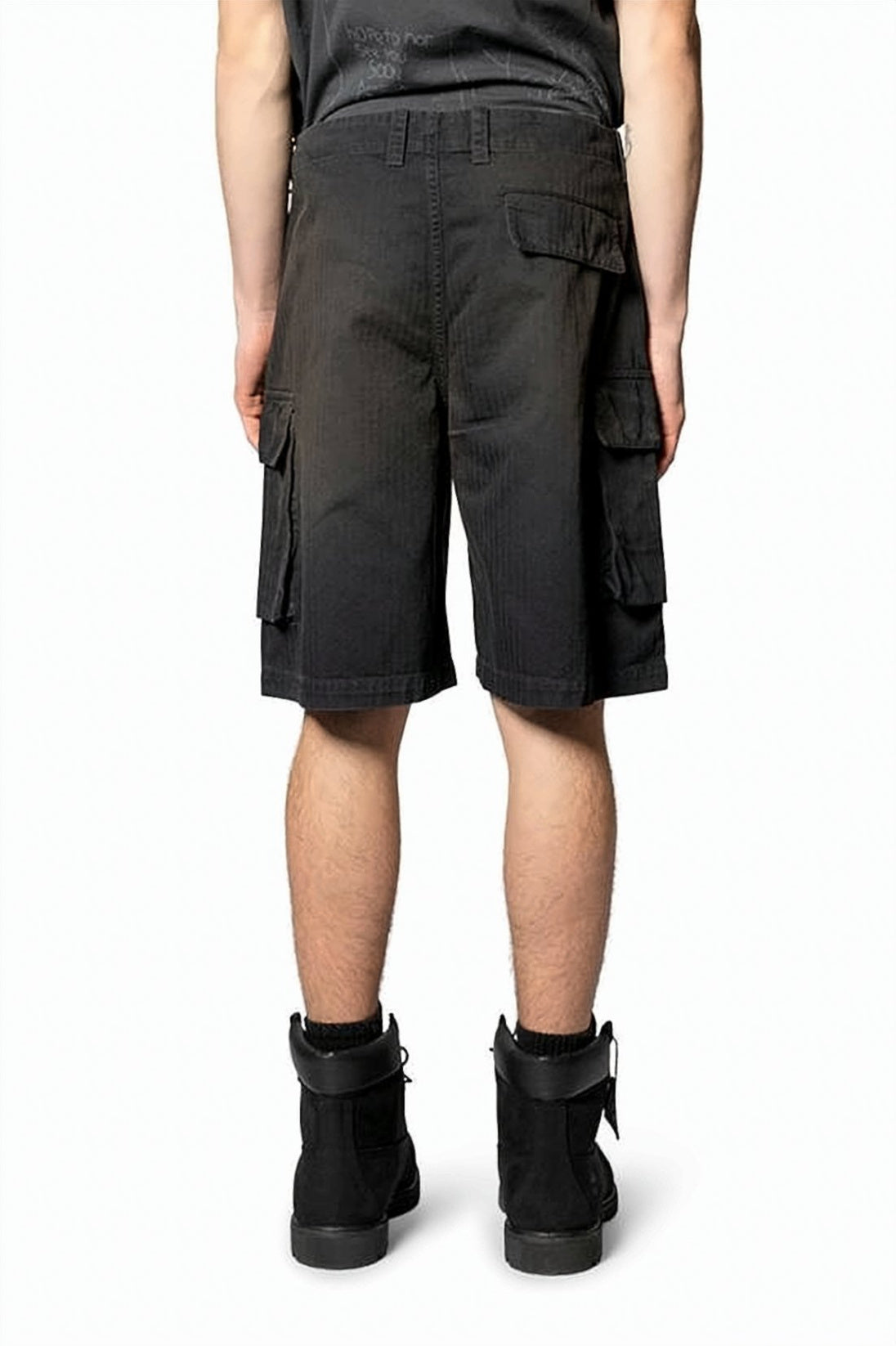 Mid-Length Cargo Shorts with Herringbone Texture