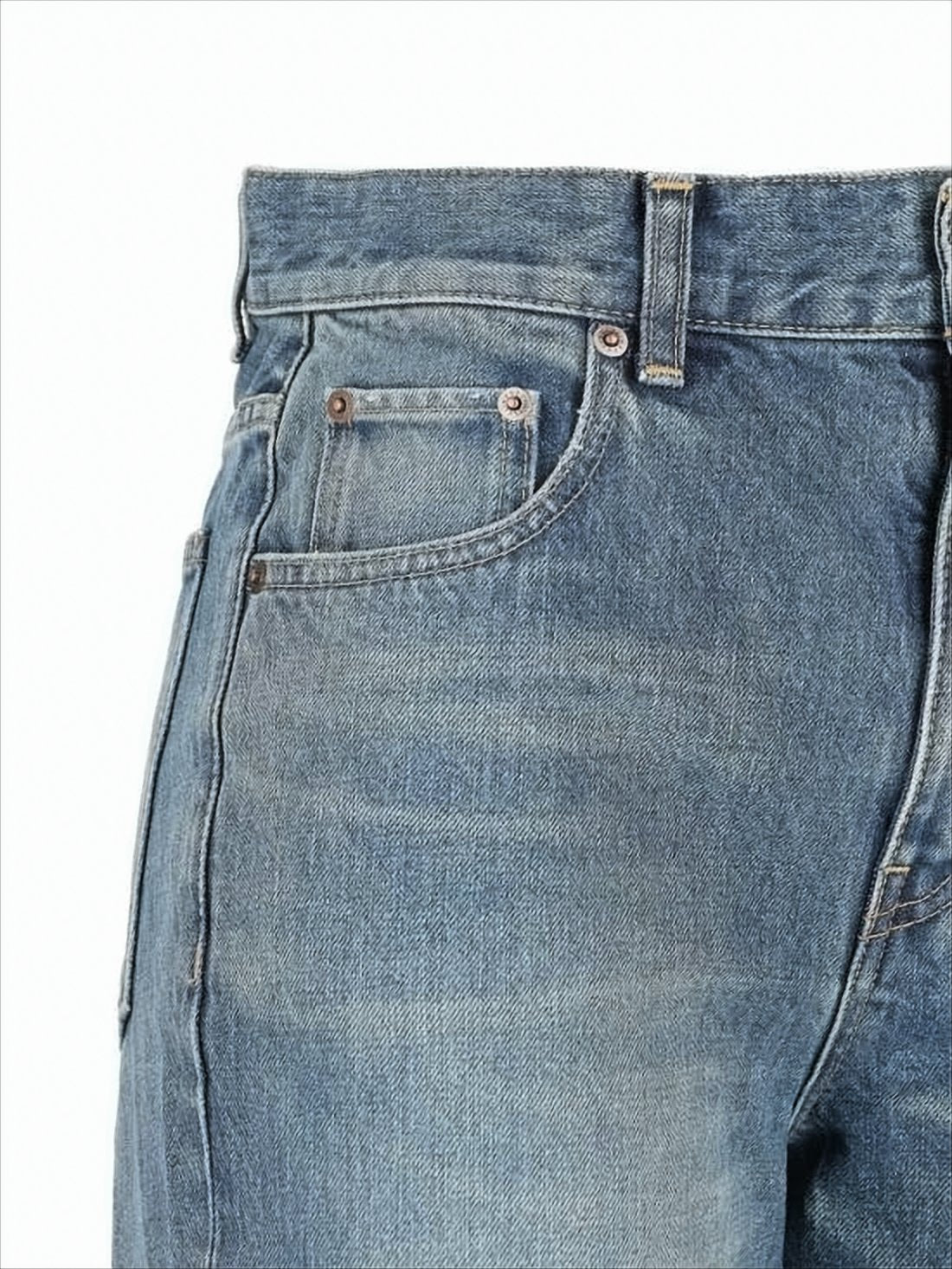 Rozszerzane niebieskie jeansy z detalami w stylu vintage